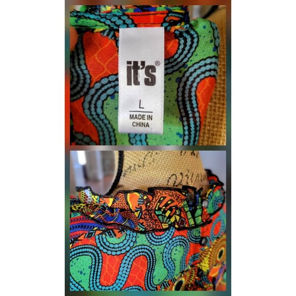 It's Bohemian Multicolor Long-Sleeve Deep V-Neck Ruffle Dress -US L - Picture 9 of 9